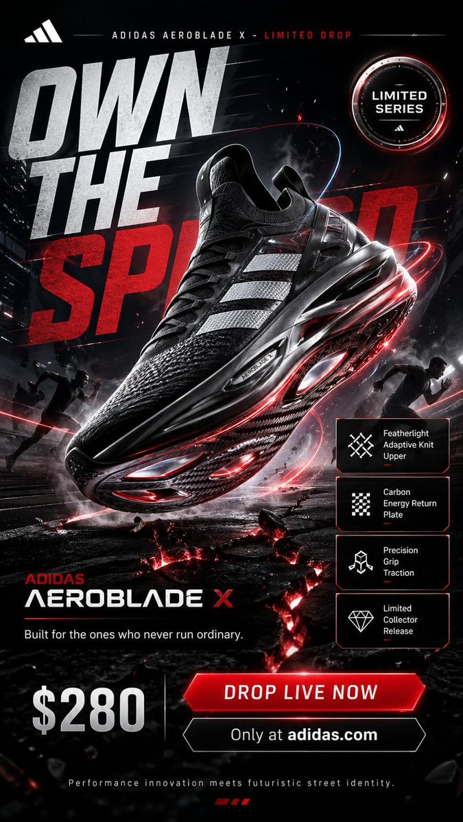 Adidas AeroBlade X Limited Drop Poster · Ertan Dönmez | Ai Master