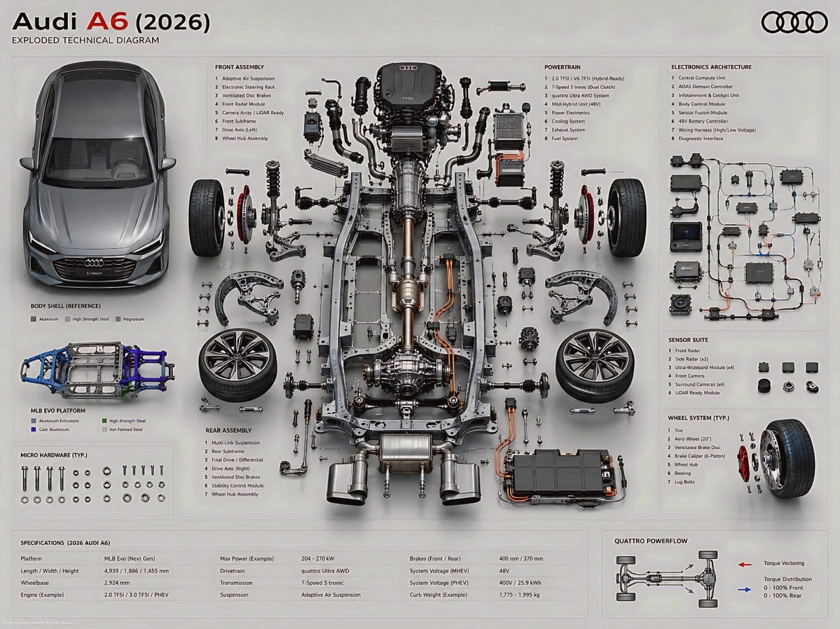 Audi A6 2026 Exploded Technical Diagram · Shami