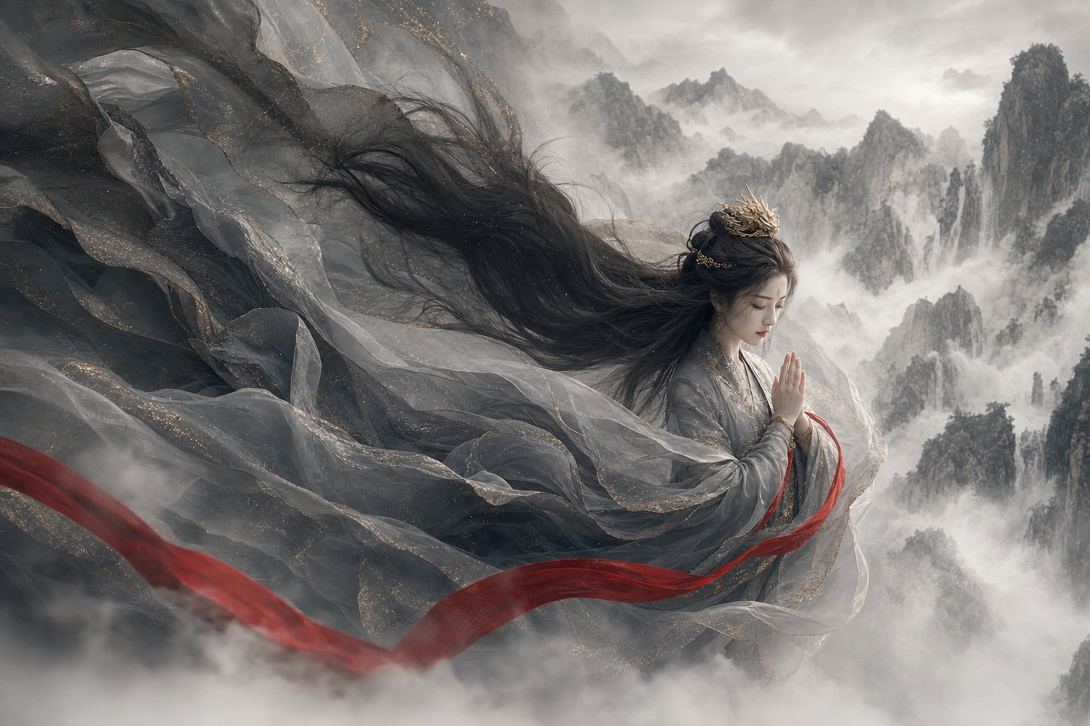 Cinematic Chinese Goddess Ink Landscape Prompt · Eli