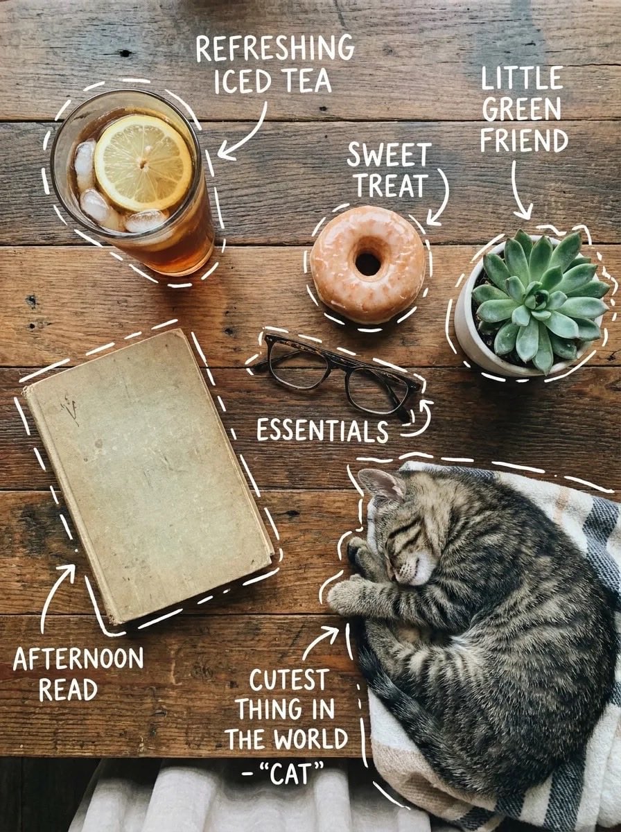 Cozy Flat Lay Iced Tea Donut Cat · Sairah