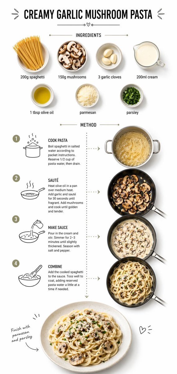 Creamy Mushroom Pasta Recipe Infographic Template · Ege