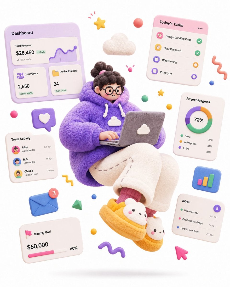 Editorial 3D Illustration SaaS Product Designer · Eesha