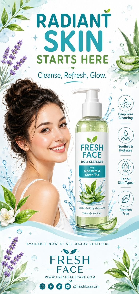 Face Wash Ad Poster Template · Ozair AI