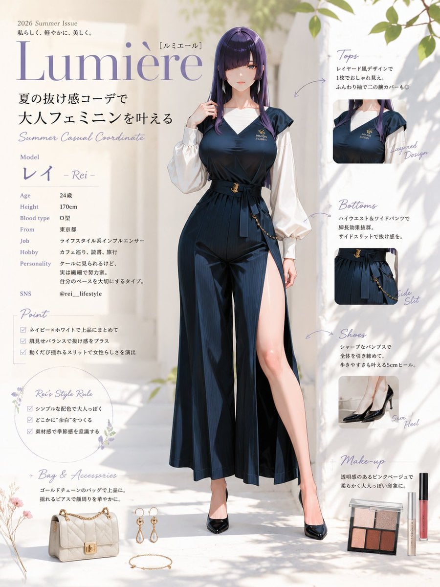 Fashion Editorial Woman Navy Jumpsuit · しろ / Shiro