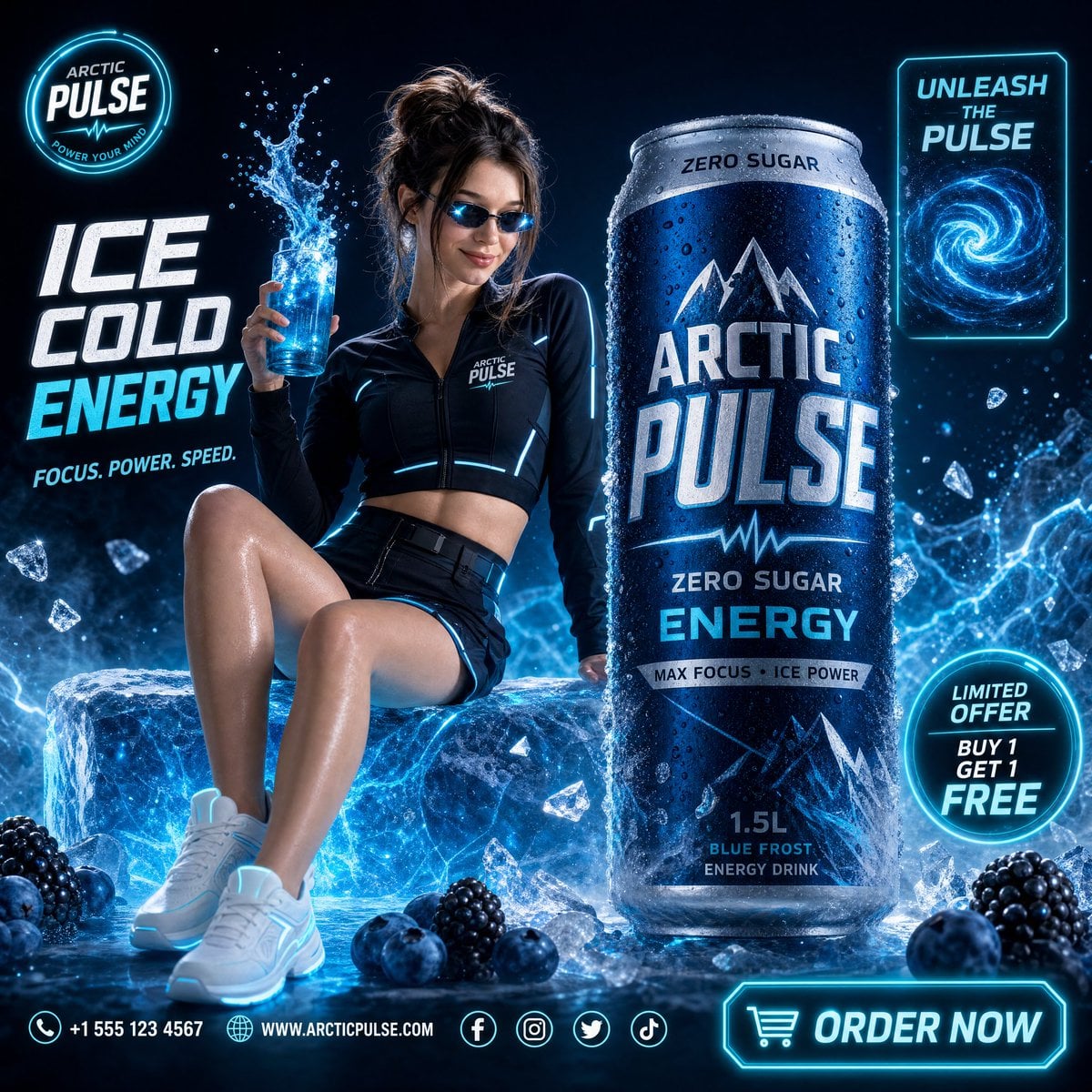 Futuristic Energy Drink Ad Template · Sarah