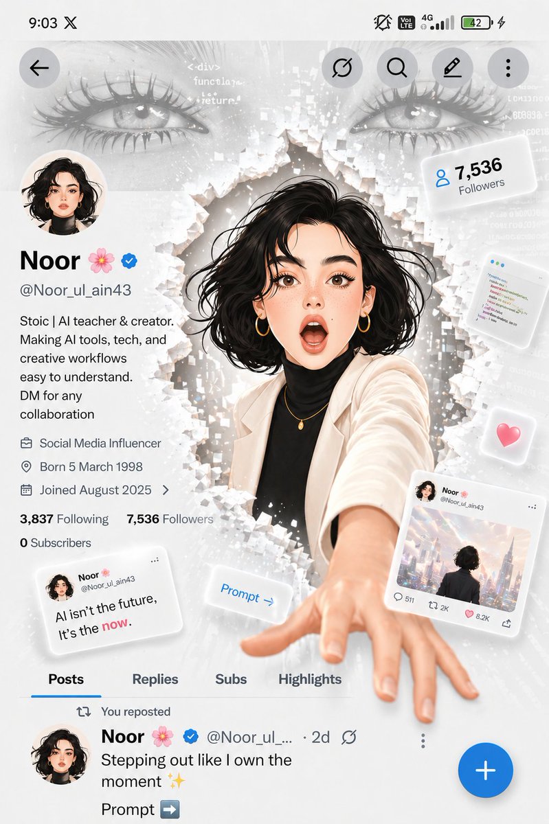 Futuristic Social Media UI AI Art · Noor 🌸