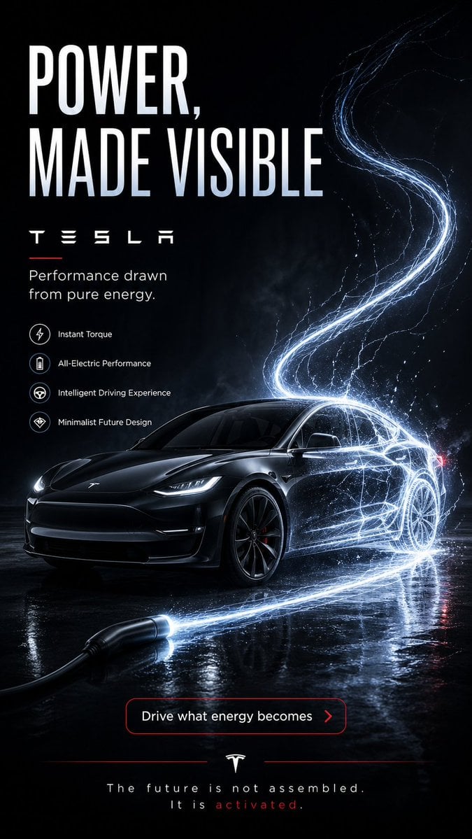 Futuristic Tesla Electric Line Art Poster · Ertan Dönmez | Ai Master