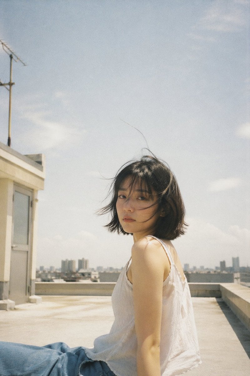 Japanese Film Aesthetic Rooftop Portrait · BubbleBrain