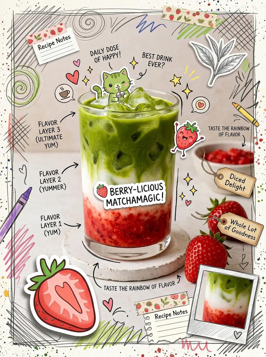 Kawaii Matcha Latte Scrapbook Poster · Taaruk