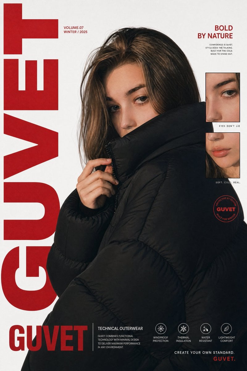 Luxury Puffer Jacket Fashion Editorial Poster · 𝗦𝗮𝗻𝗶𝗮