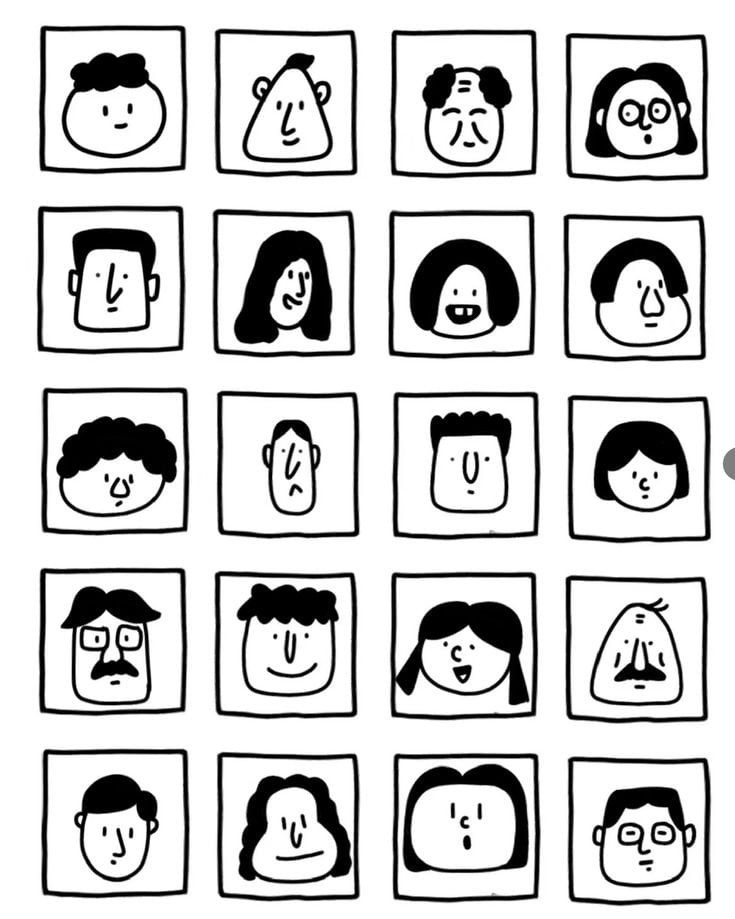 Minimalist Line Art Portrait Grid · 波妞PONYO