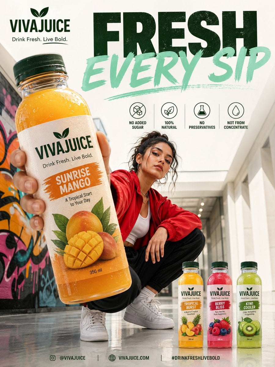 Modern Juice Ad Poster Template · Sarah