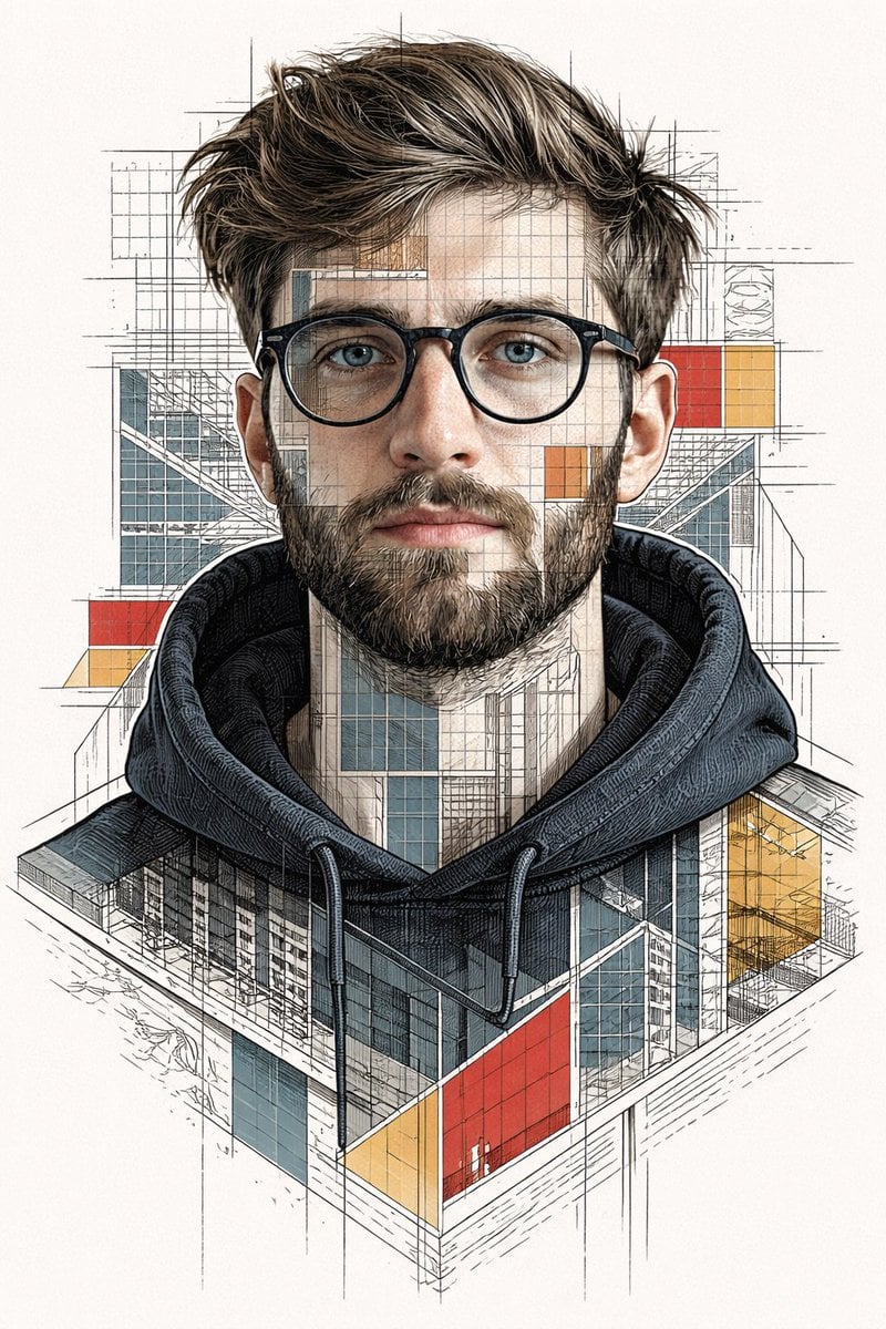 Modernist Blueprint Portrait Template · Duet | AI
