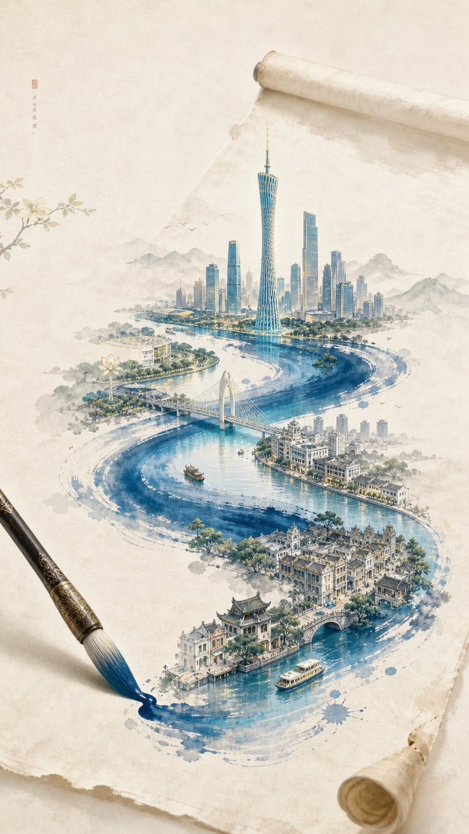 New Chinese Minimalist Guangzhou Ink Illustration · 李岳