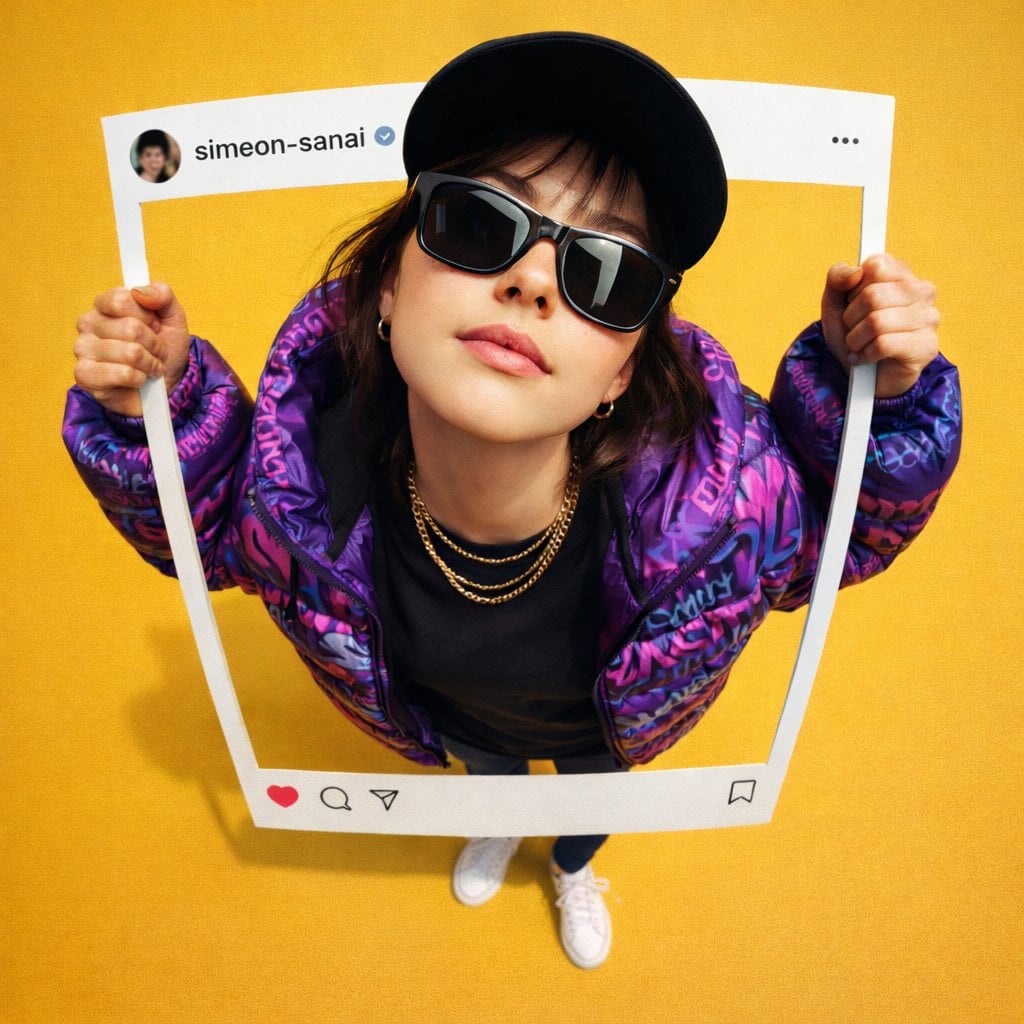 Realistic Person Escaping Instagram Frame · simeon-sanai