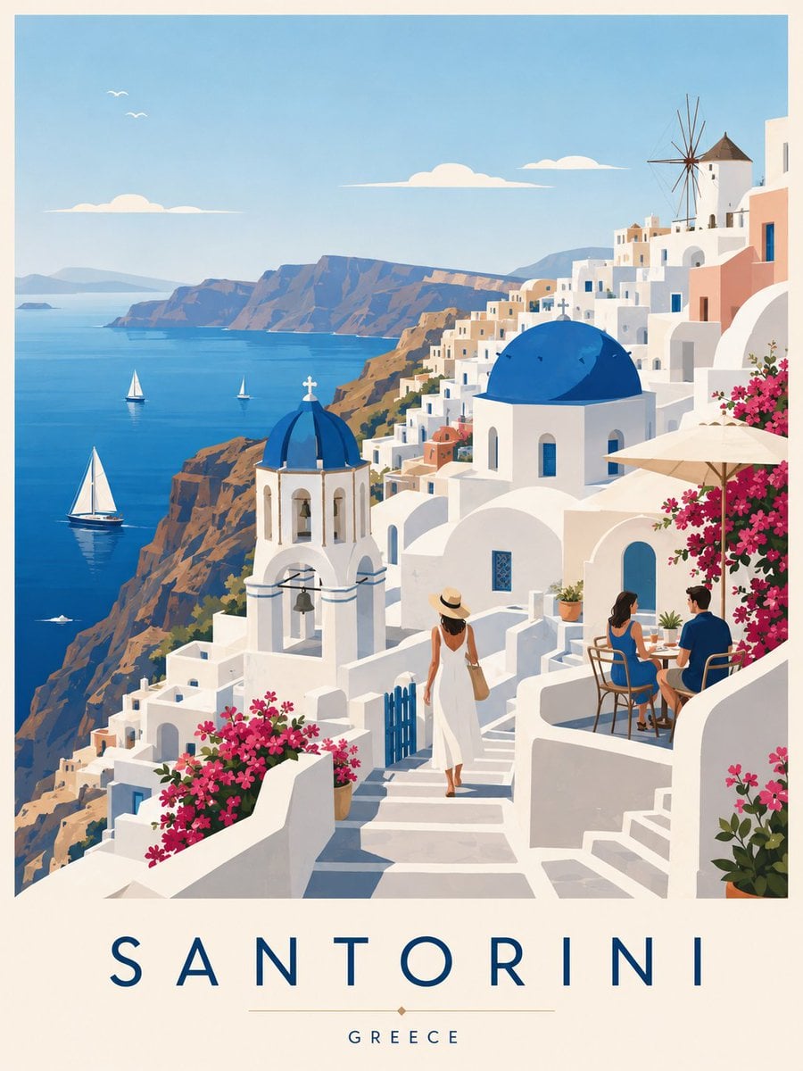 Santorini Travel Poster Vector Illustration · Jahan Zaib