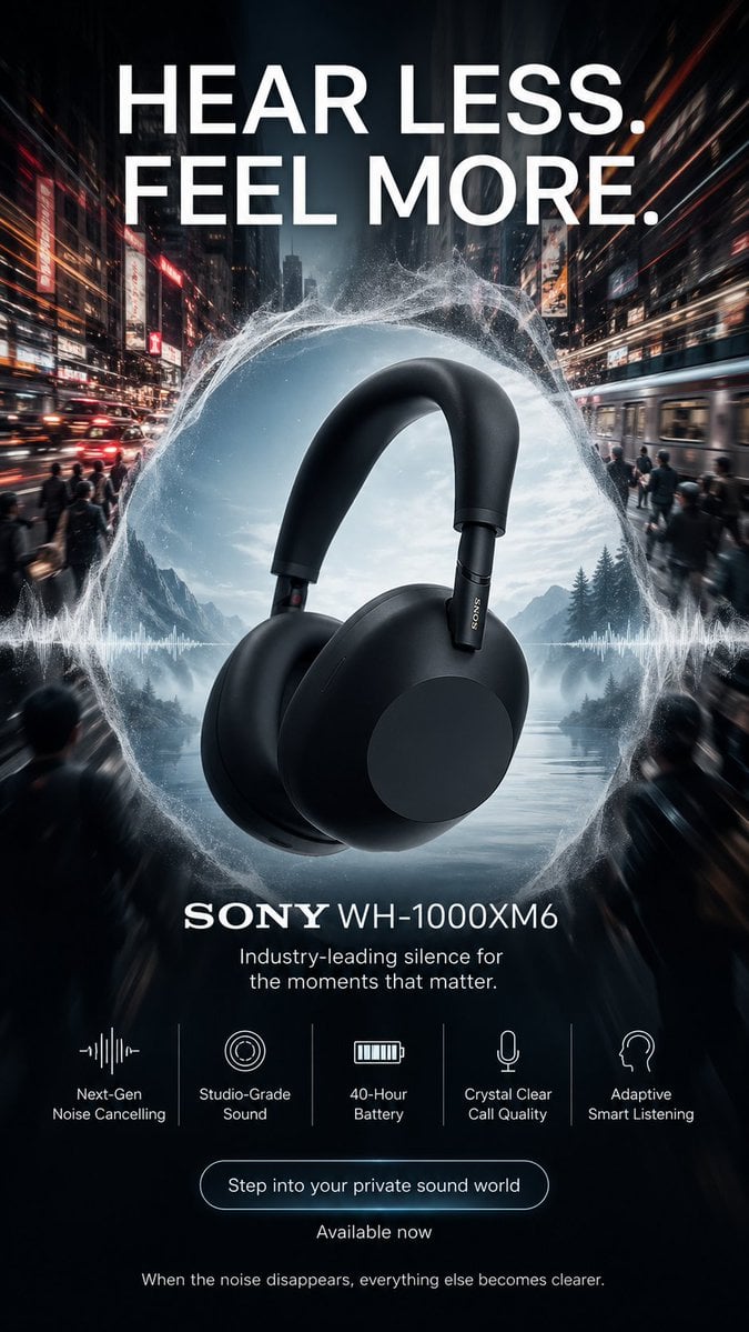 Sony WH-1000XM6 Silence Poster Template · Ertan Dönmez | Ai Master
