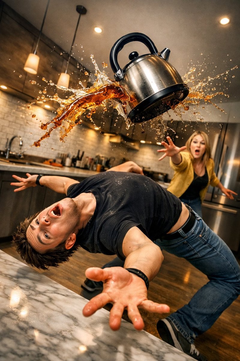 Surreal Kitchen Action Freeze Frame · simeon-sanai
