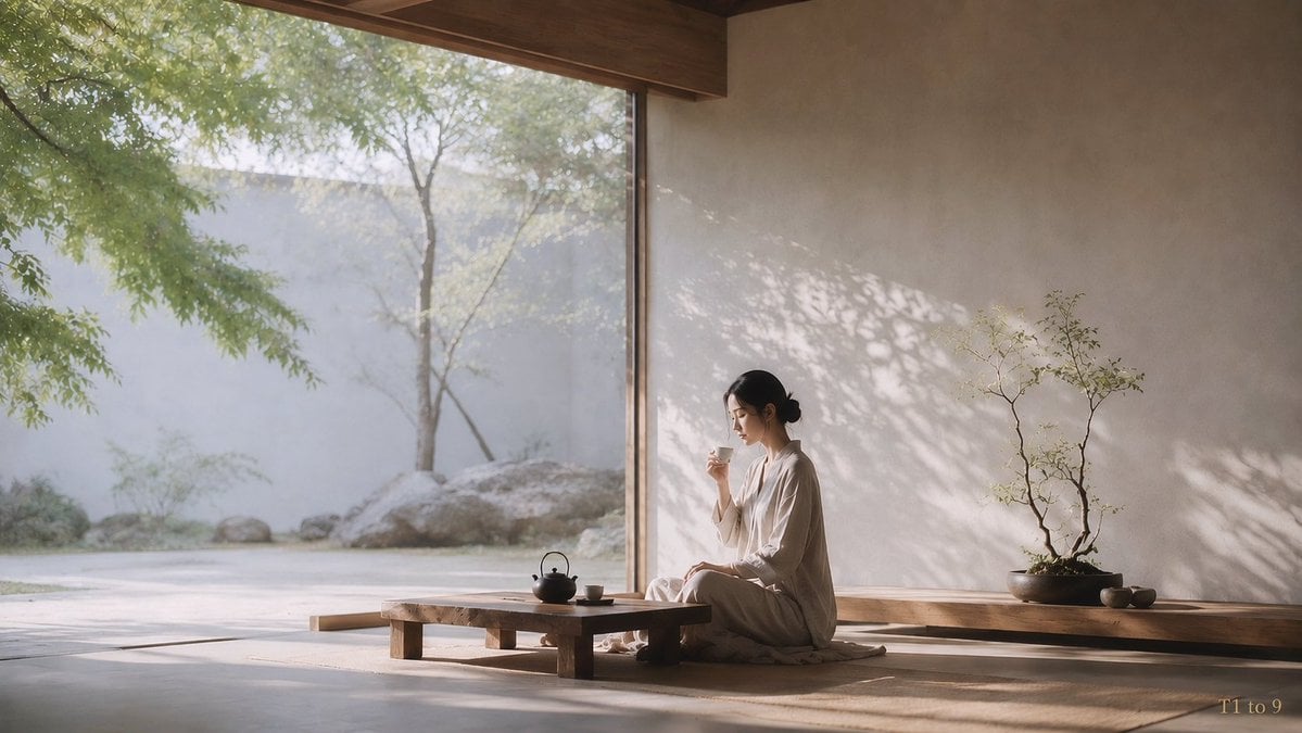 Zen Fashion Portrait Minimalist East Asian Woman · T 1 to 9