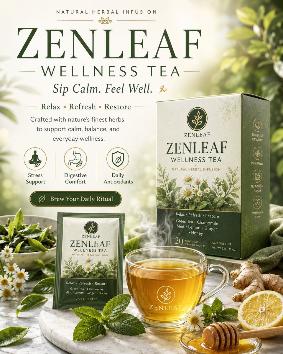 Zenleaf Wellness Tea Advertising Poster · Abkr Sadiq